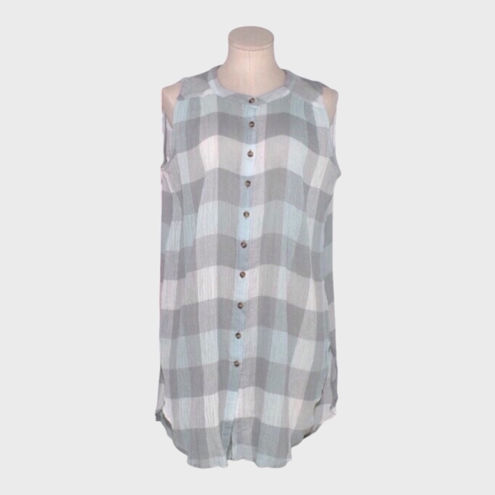 Free People Sleeveless Tunic in Check Gauze
